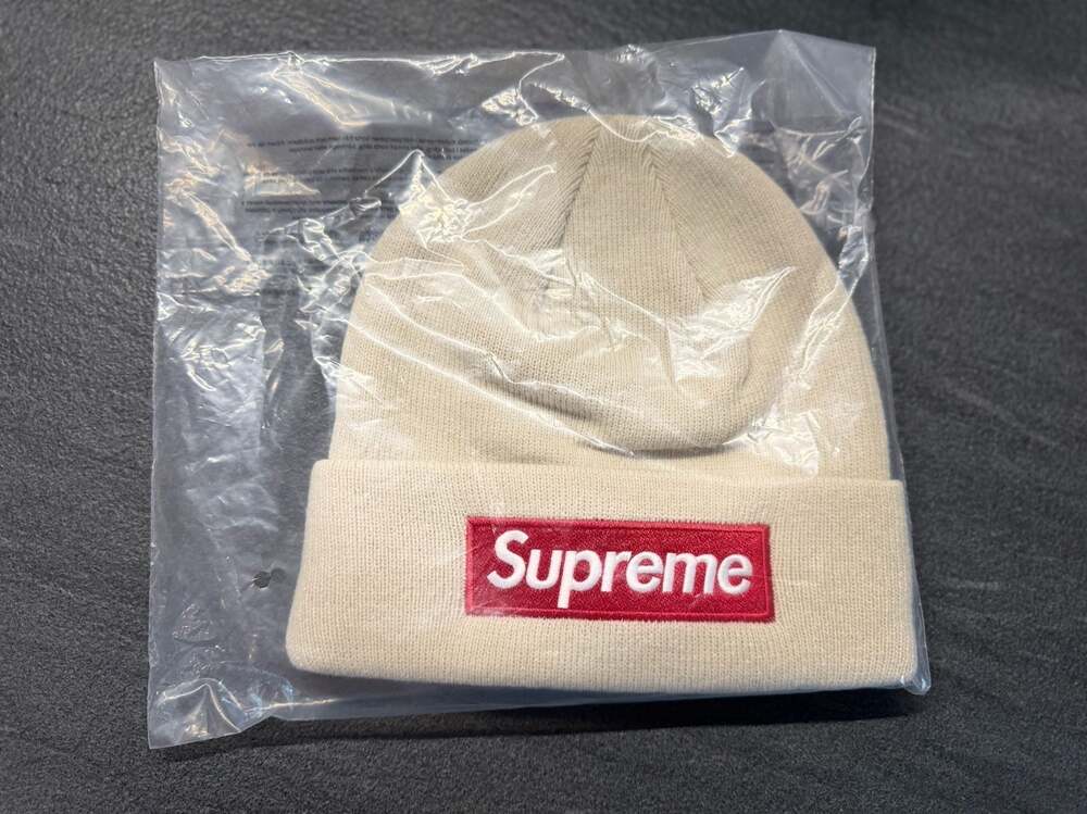 100% authentic Supreme x New Era Box Logo Beanie Stone